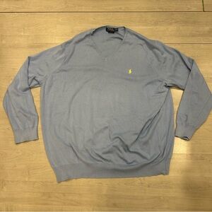 Polo Ralph Lauren V-Neck Pima Cotton Sweater Blue Men’s 4XLT Yellow Pony Preppy